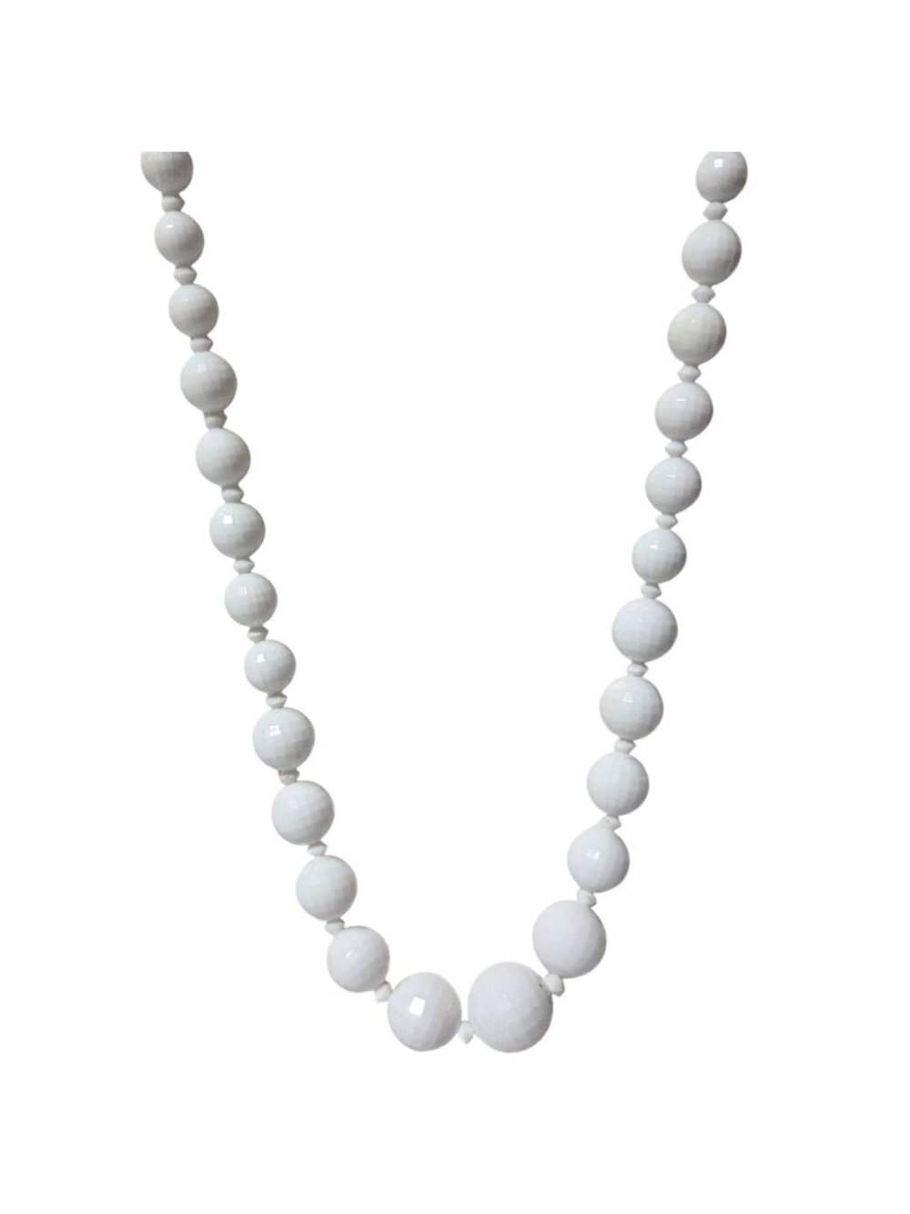 Vintage White Beaded Necklace Gold Tone Clasp Faceted Beads Retro Fashion Women